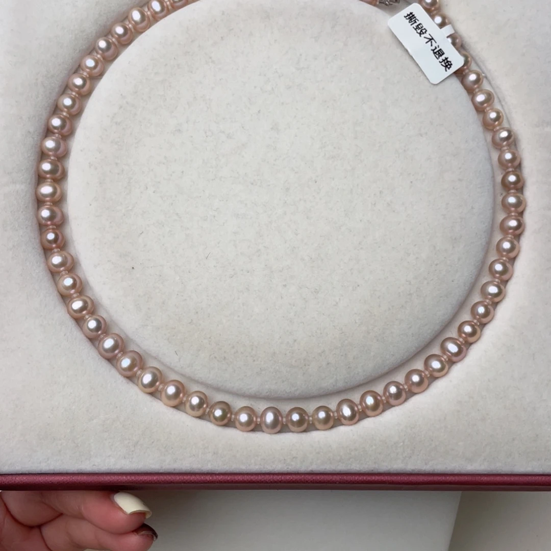 淡水珍珠项链银S925镶嵌7-8mm