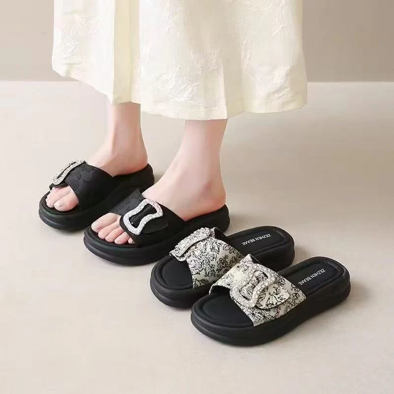 厚底凉拖鞋女夏外穿2025新款配裙子百搭一字拖增高松糕软底1723