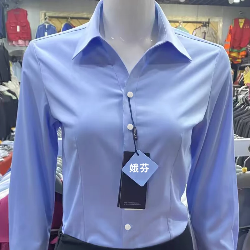 职业v领衬衫女长袖2025春秋新款韩版修身气质正装工作服免烫衬衣