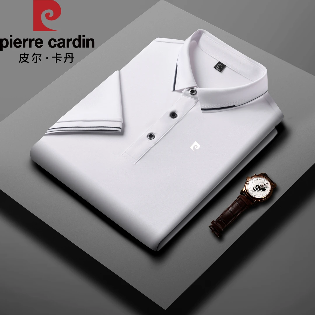 皮尔卡丹高档无痕桑蚕丝polo衫中年男士商务翻领冰丝速干短袖T恤