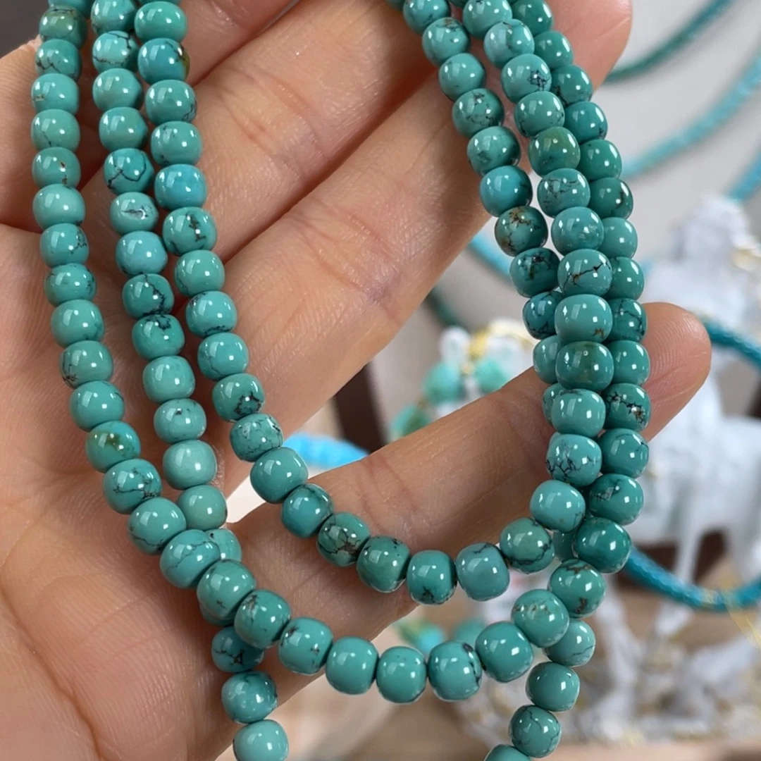 绿松石未镶嵌套链玉化绿108