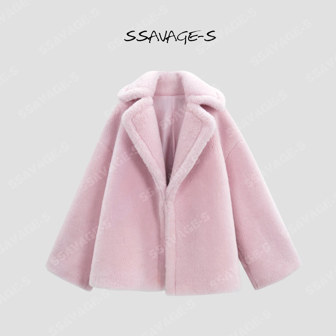 SSAVAGE“樱花小熊”皮毛一体压边翻领皮草大衣外套SS90871