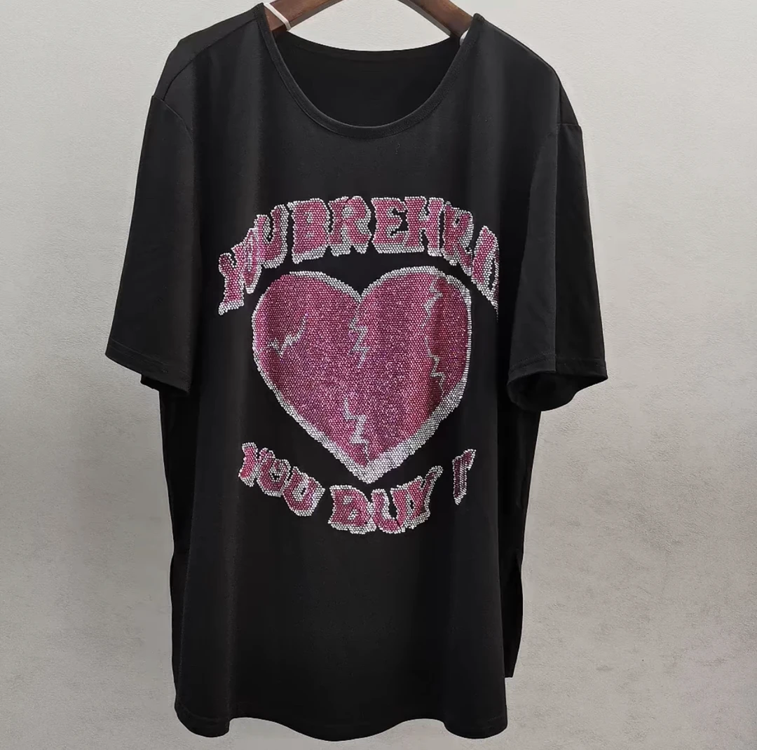 润铯之美薄拉架棉烫钻半袖T恤