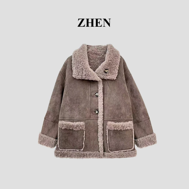 【ZHEN】25K01687 2025新款显瘦时尚百搭小众气质大衣设计师女款