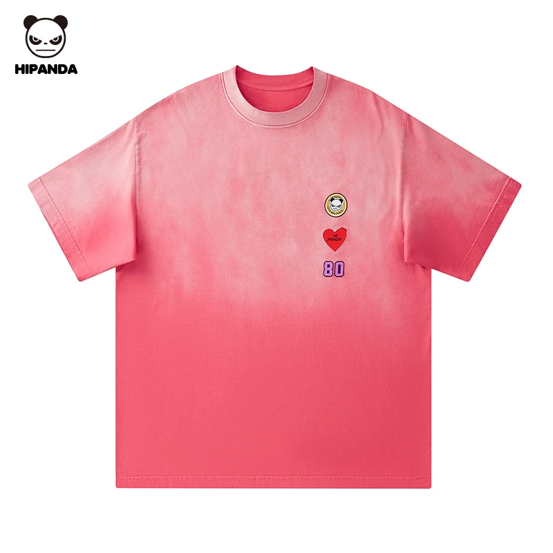 HiPanda你好熊猫渐变纯棉高街美式短袖男款爆款2025夏季新款t恤男