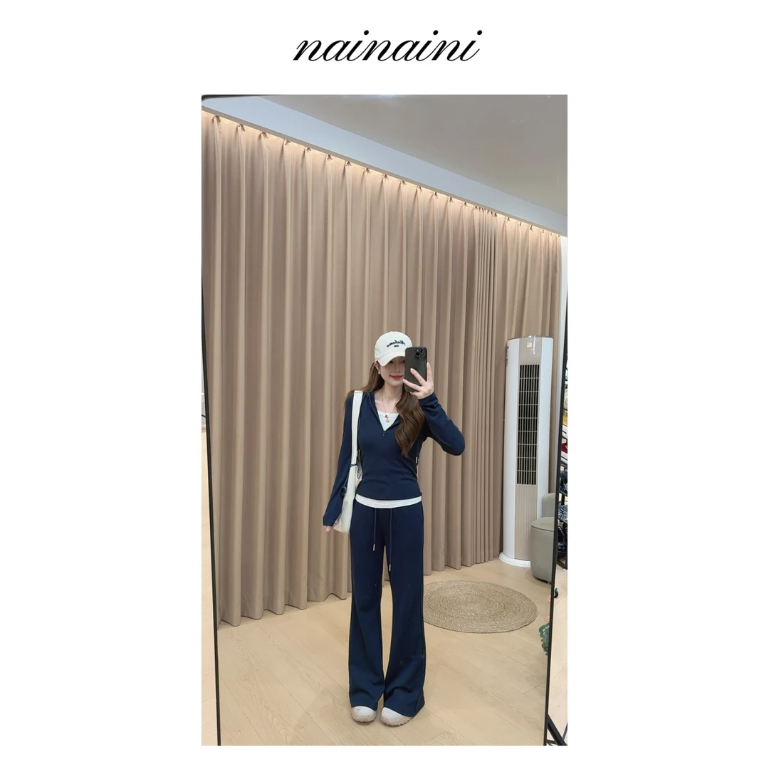 奈奈妮【葛蓓莉亚】时尚套装女2025小个子秋季新款休闲撞色百搭6198