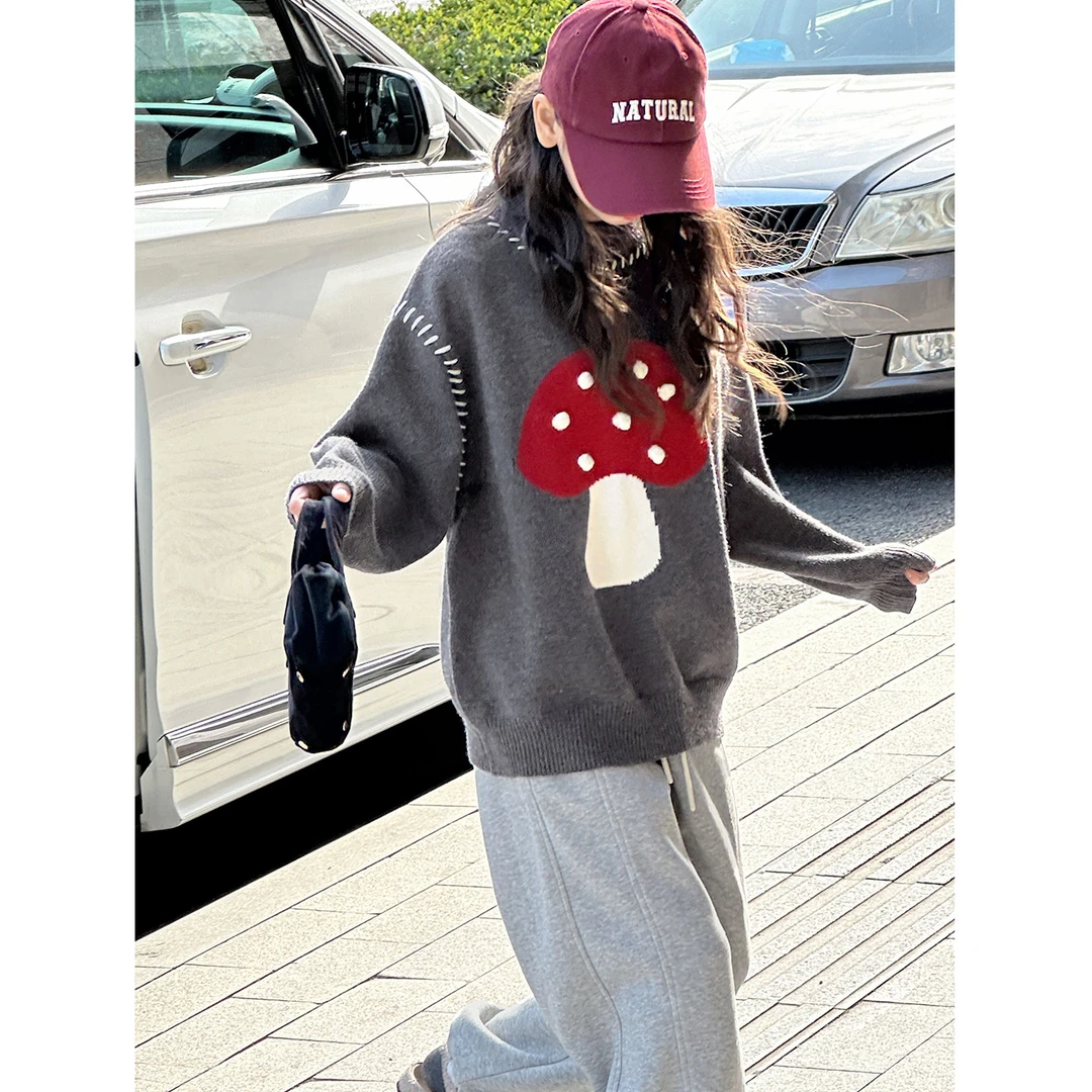 K30425蘑菇缝线女童毛衣秋冬装儿童打底衫2025新款加厚针织上衣潮