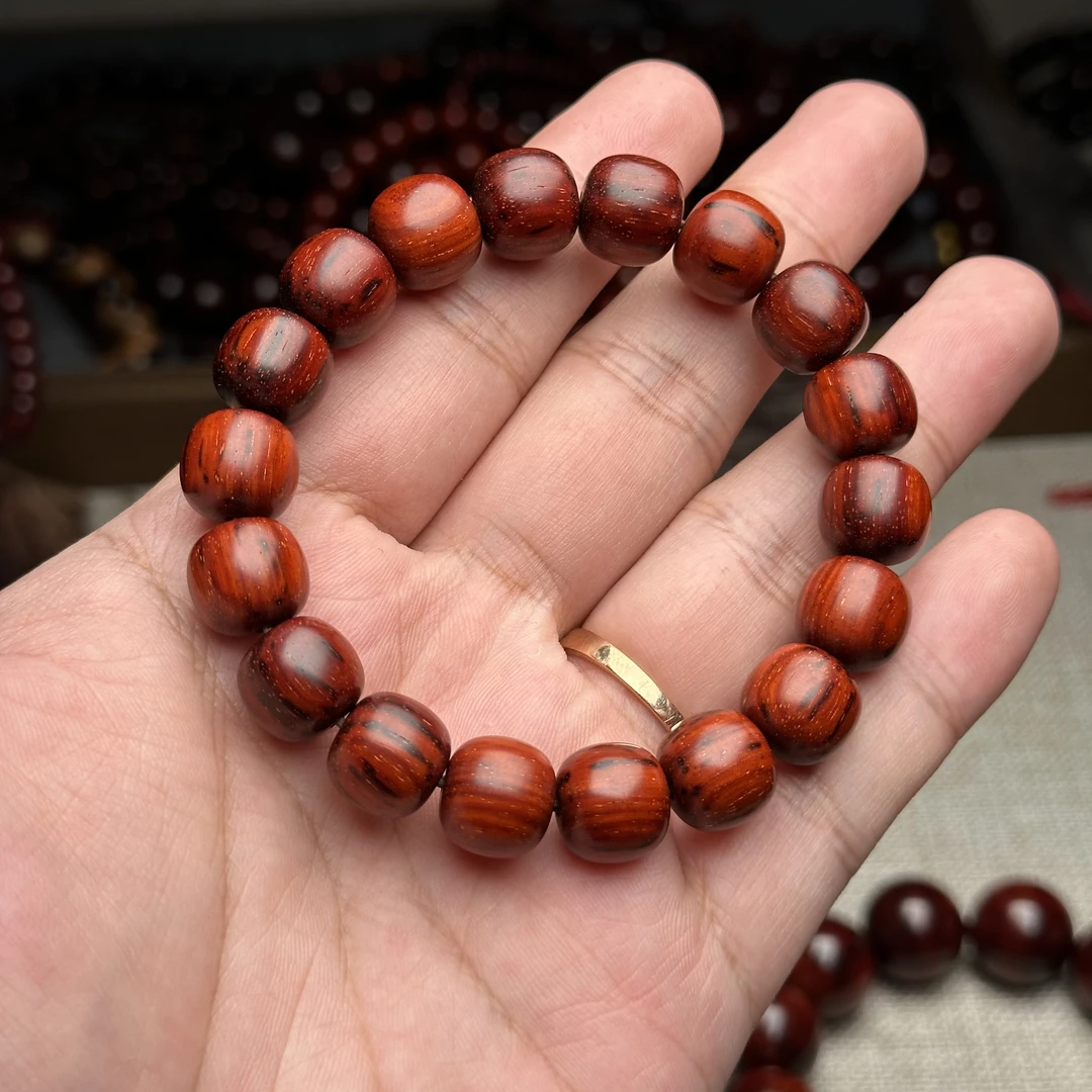 琴料印度小叶紫檀手串11*12高油高密老料火焰纹无胶无蜡原汁原味