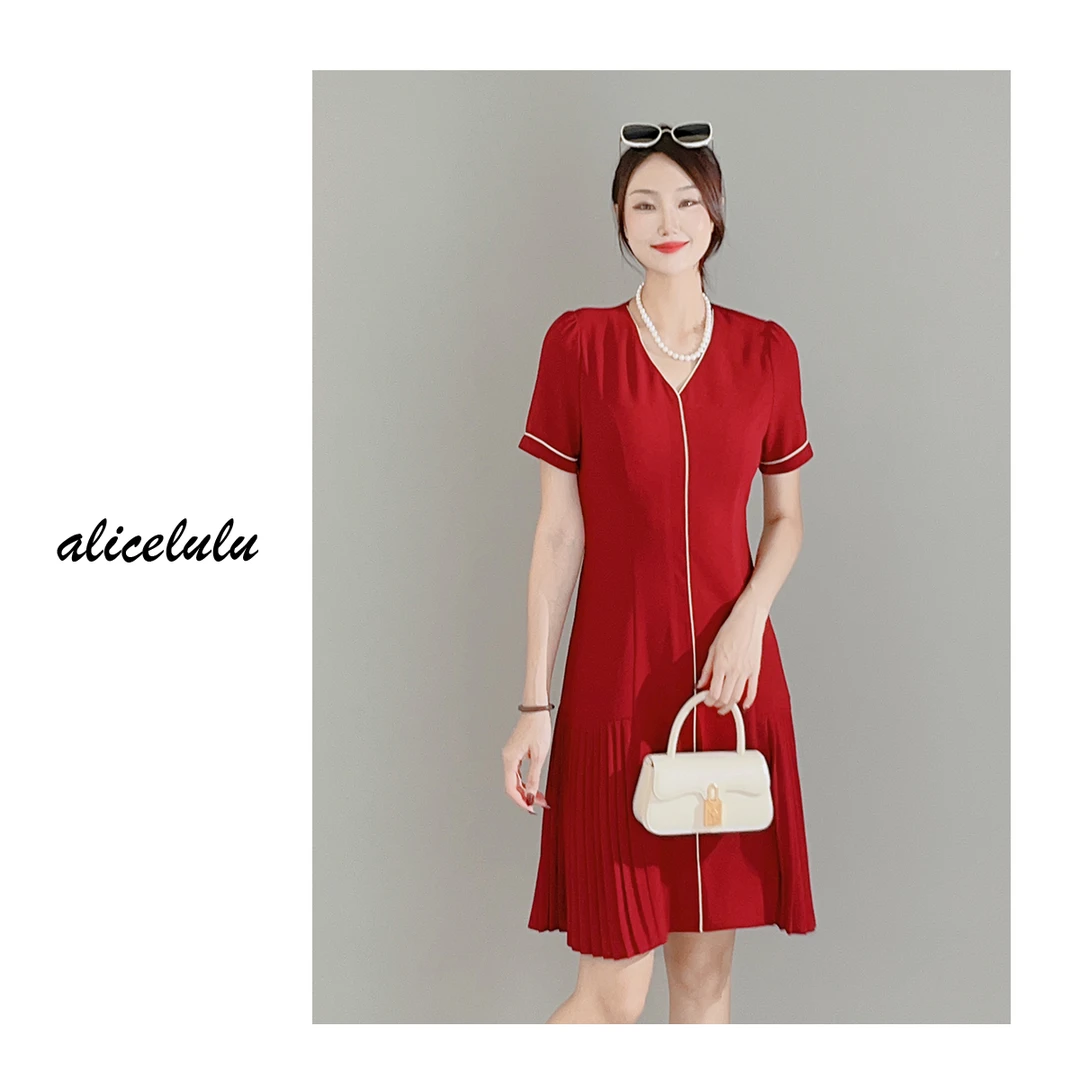 1 ALICE 褶上优雅连衣裙 高温 显瘦系带 S2138365B