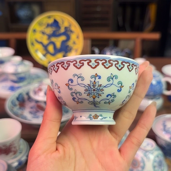 重工斗彩缠枝莲高脚杯纯手绘