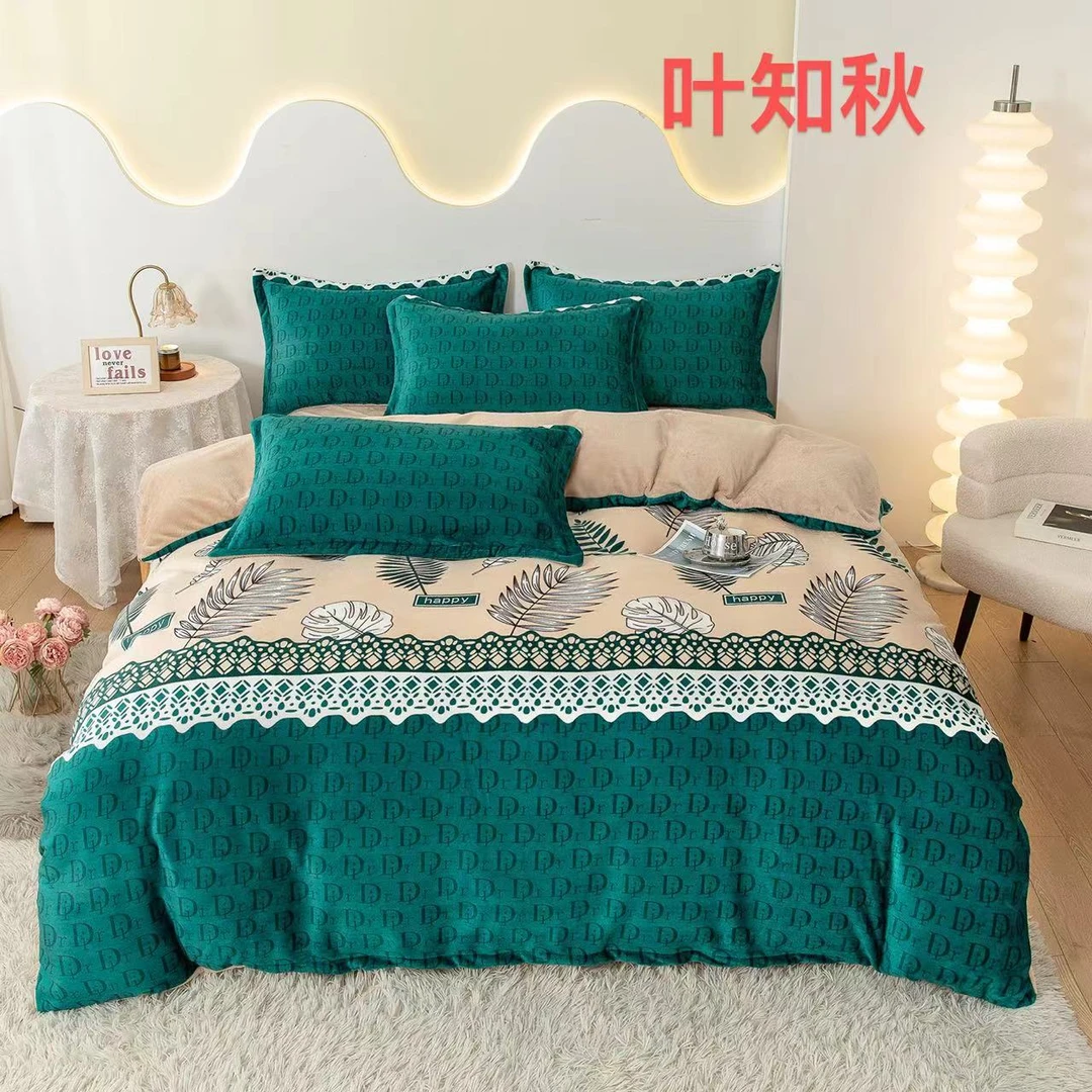 高克重全消光印花牛奶绒四件套