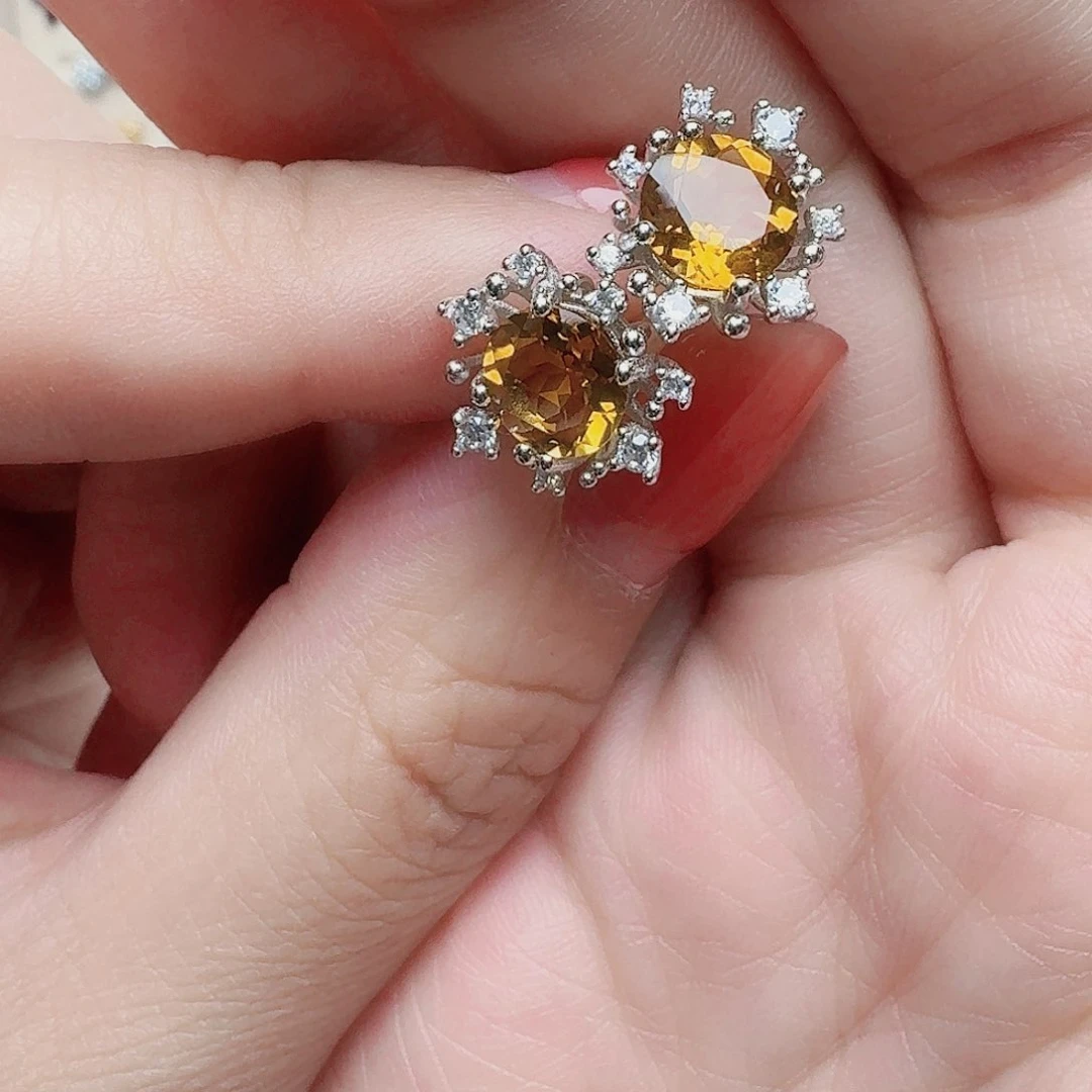 水晶耳饰银S925镶嵌耳钉