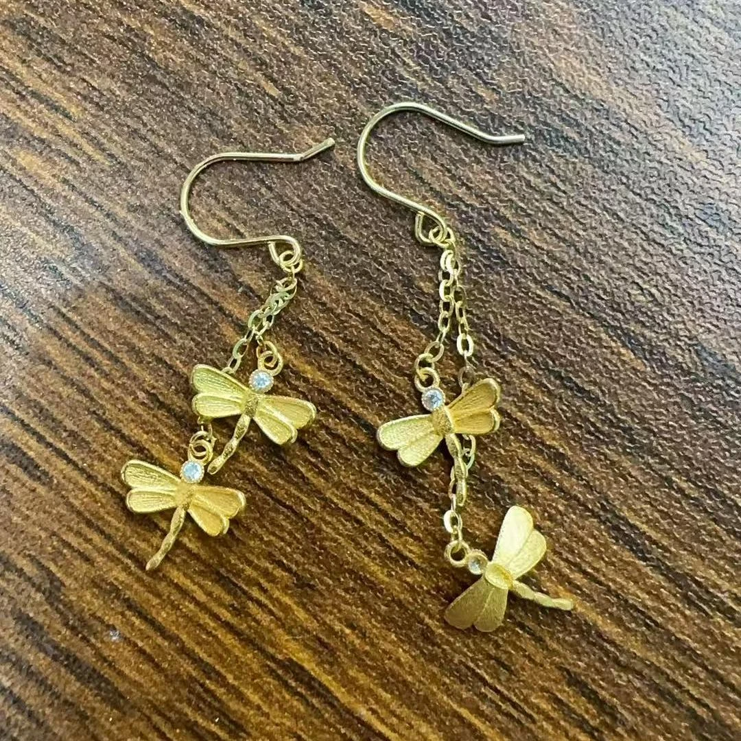18K金双蜻蜓耳饰