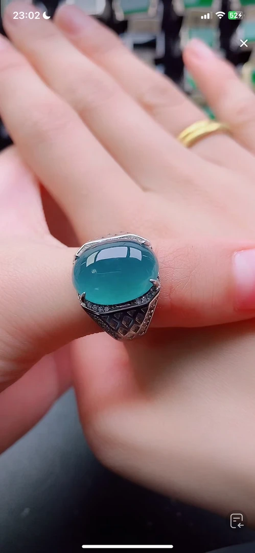 天然翡翠戒指s925银男戒