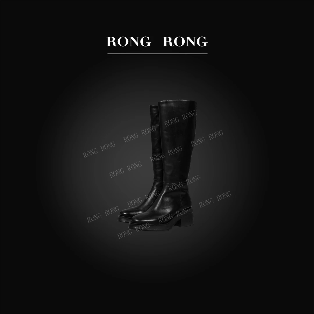 溶溶J RONGRONG  胎小牛皮英伦风轻奢长筒女士筒靴2406-1