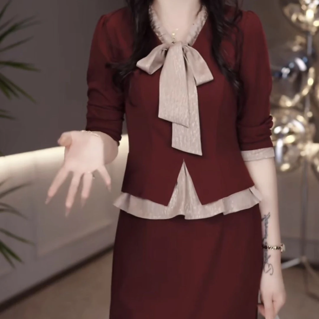 高级梭织精纺洋气清晰甜美连衣裙2025秋季女装假俩件百搭修身裙子