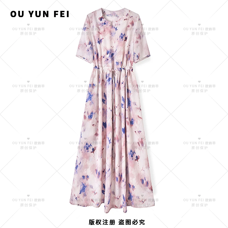 高级感连衣裙女新款气质显瘦穿搭时尚洋气印花长裙F2129