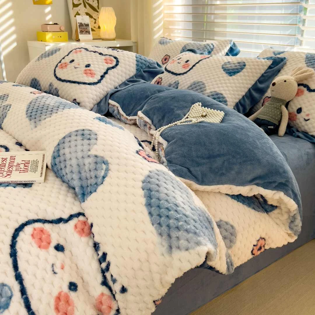 POCKET PIG/布袋猪【大豆绒-蓝色小熊】秋冬保暖柔软加厚大豆绒套件