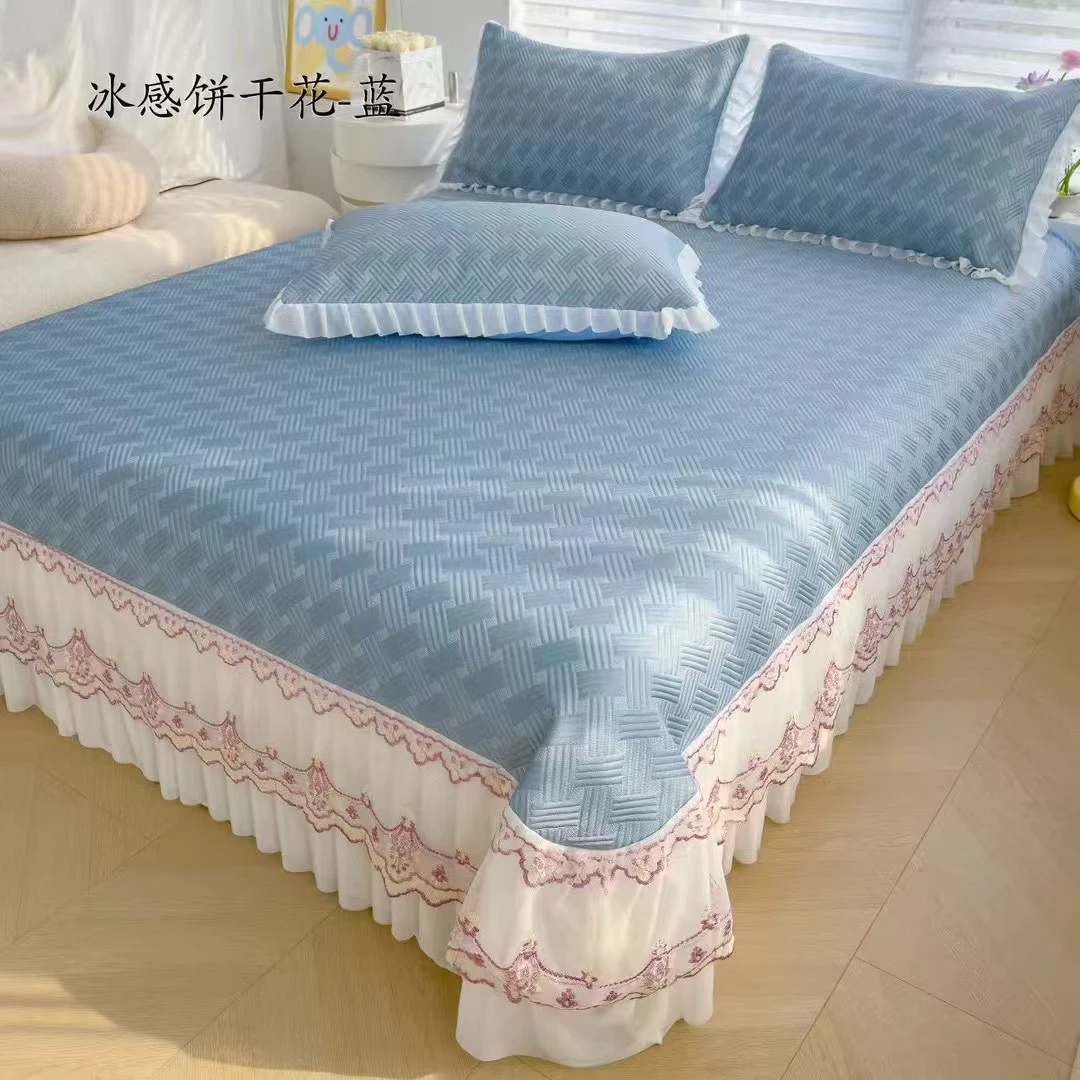 高端轻奢夏季冰丝凉席三件套床裙款通用