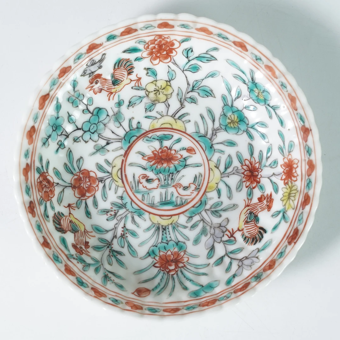 LXBYASY251224003【十竹斋】清康熙功名富贵五彩瓜楞花口盘