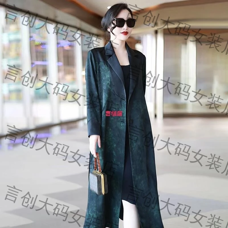 979高端复古大码长款风衣外搭春夏时尚气质宽松显瘦过膝外套大衣