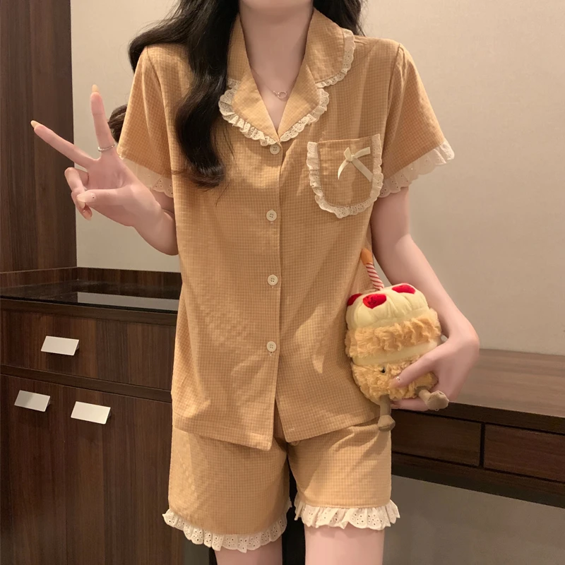 睡衣女款爆款2025新款夏季网红纯棉100%全棉短袖开衫家居服可外穿