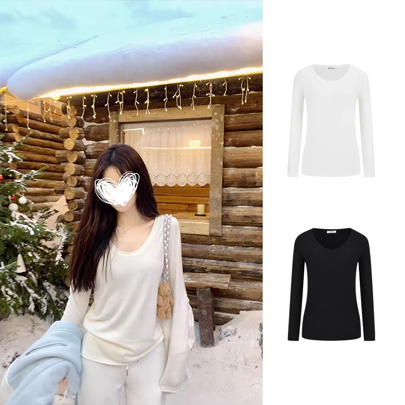 Moses Queen/魔西女王慵懒风白色针织大领口打底衫女秋冬内搭上衣