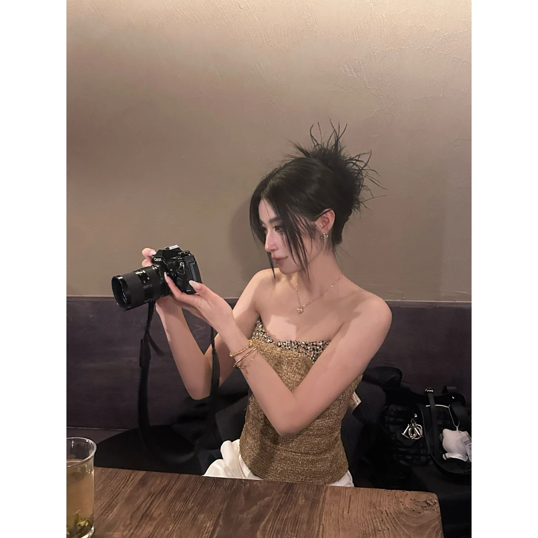 【小香抹胸】文雅说美式复古辣妹显瘦百搭小众短款女t恤