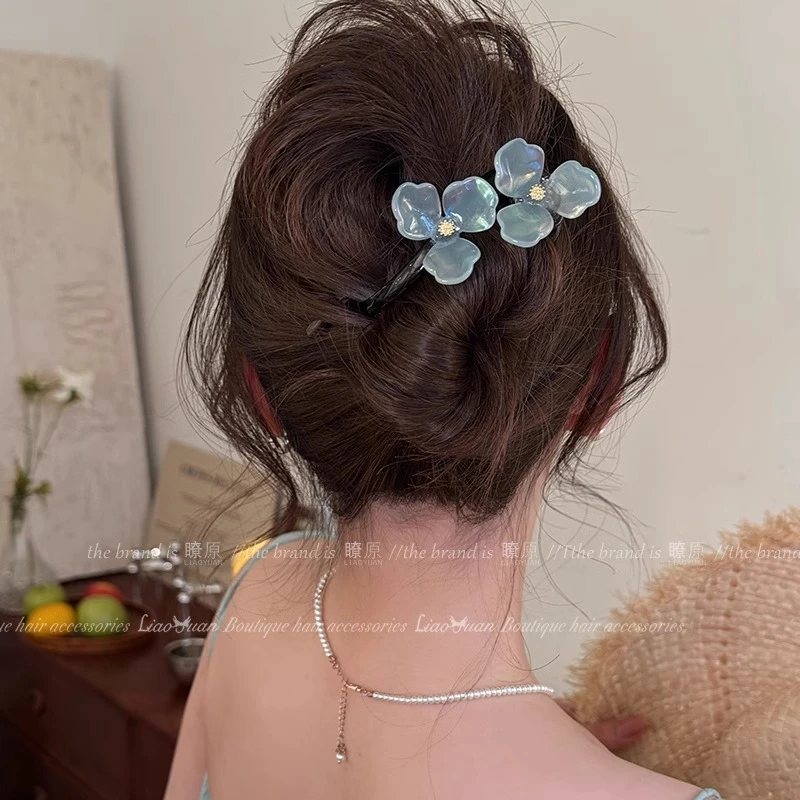 春夏超仙花朵发夹女后脑勺盘发一字夹2025新款高级感扭扭夹子
