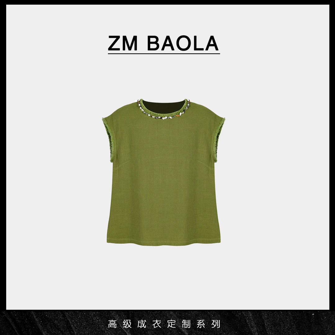 ZM BAOLA【绿叶】无袖衬衫圆领围边设计上衣（小个子版）BN8263-S4