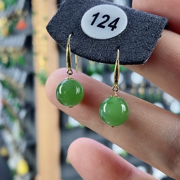 和田玉耳饰18K金镶嵌