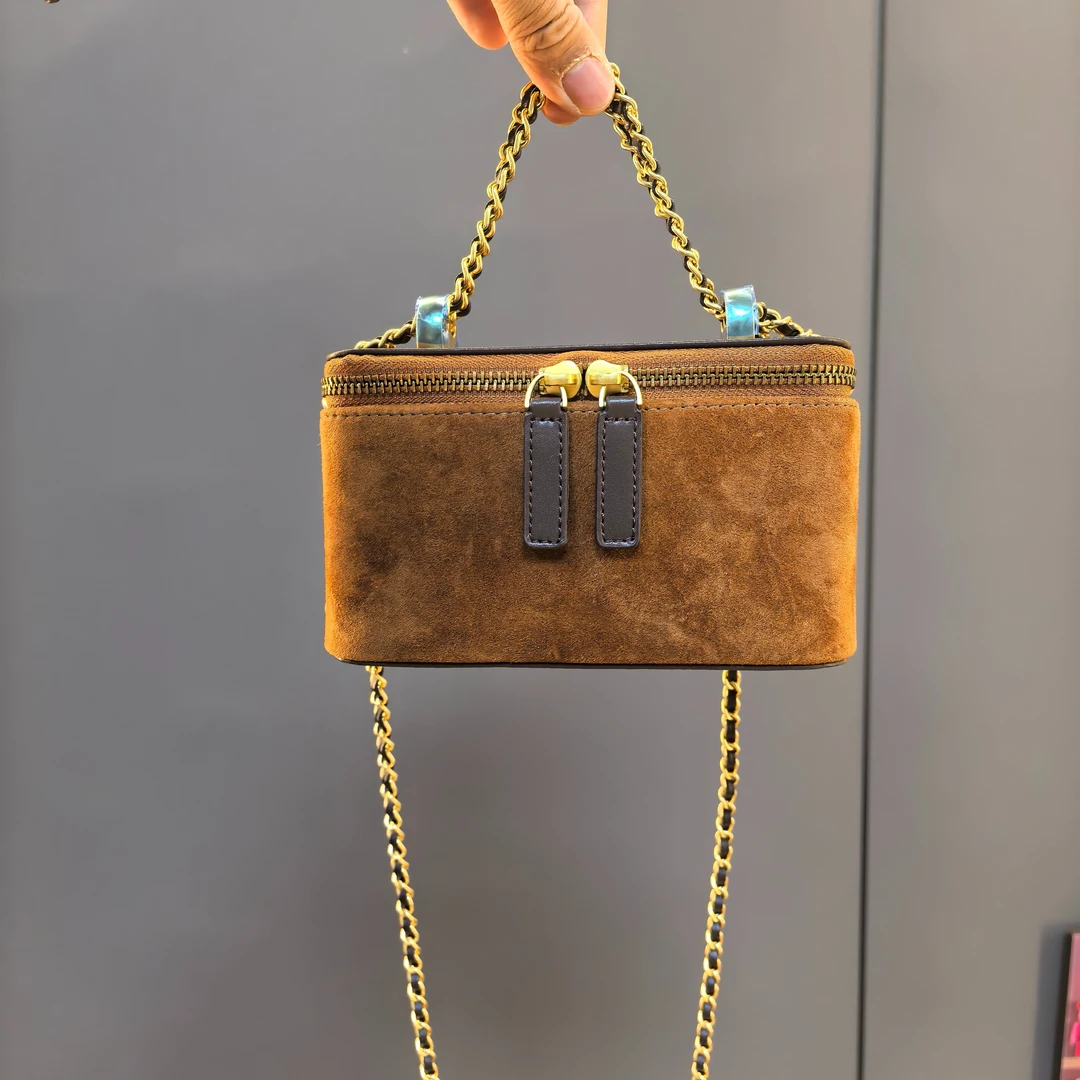 磨砂头层牛皮双金球盒子包2025新款包包女式链条包小香风包小众包