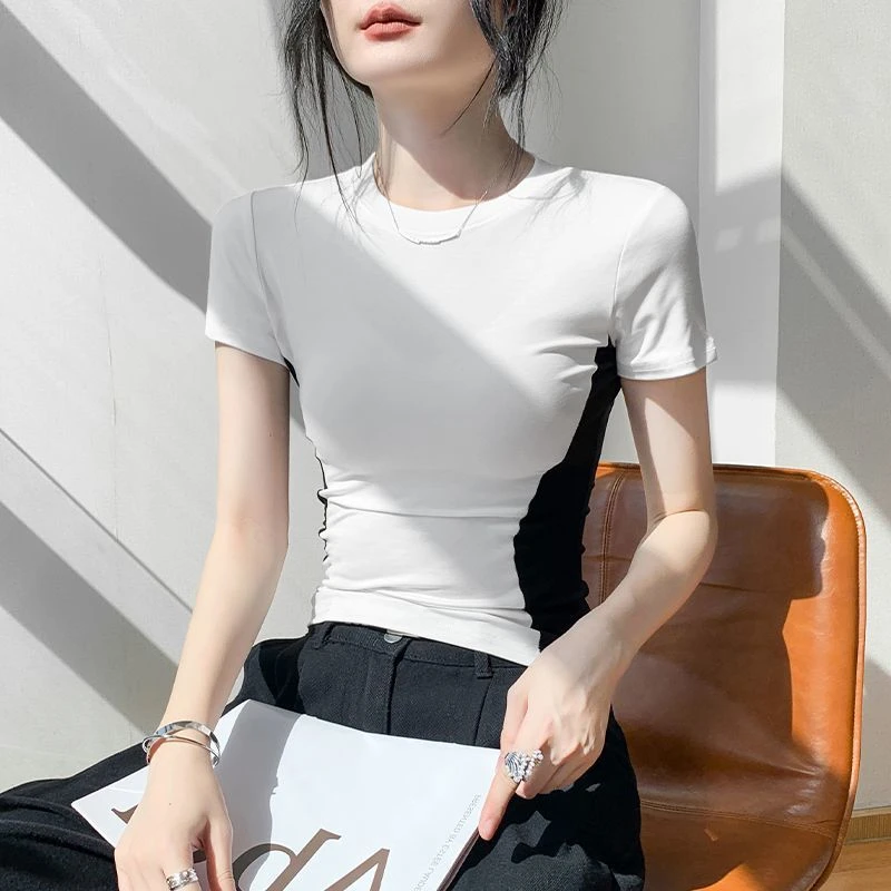 莫代尔高级感正肩短袖t恤女2025夏季新款修身显瘦百搭韩版上衣女