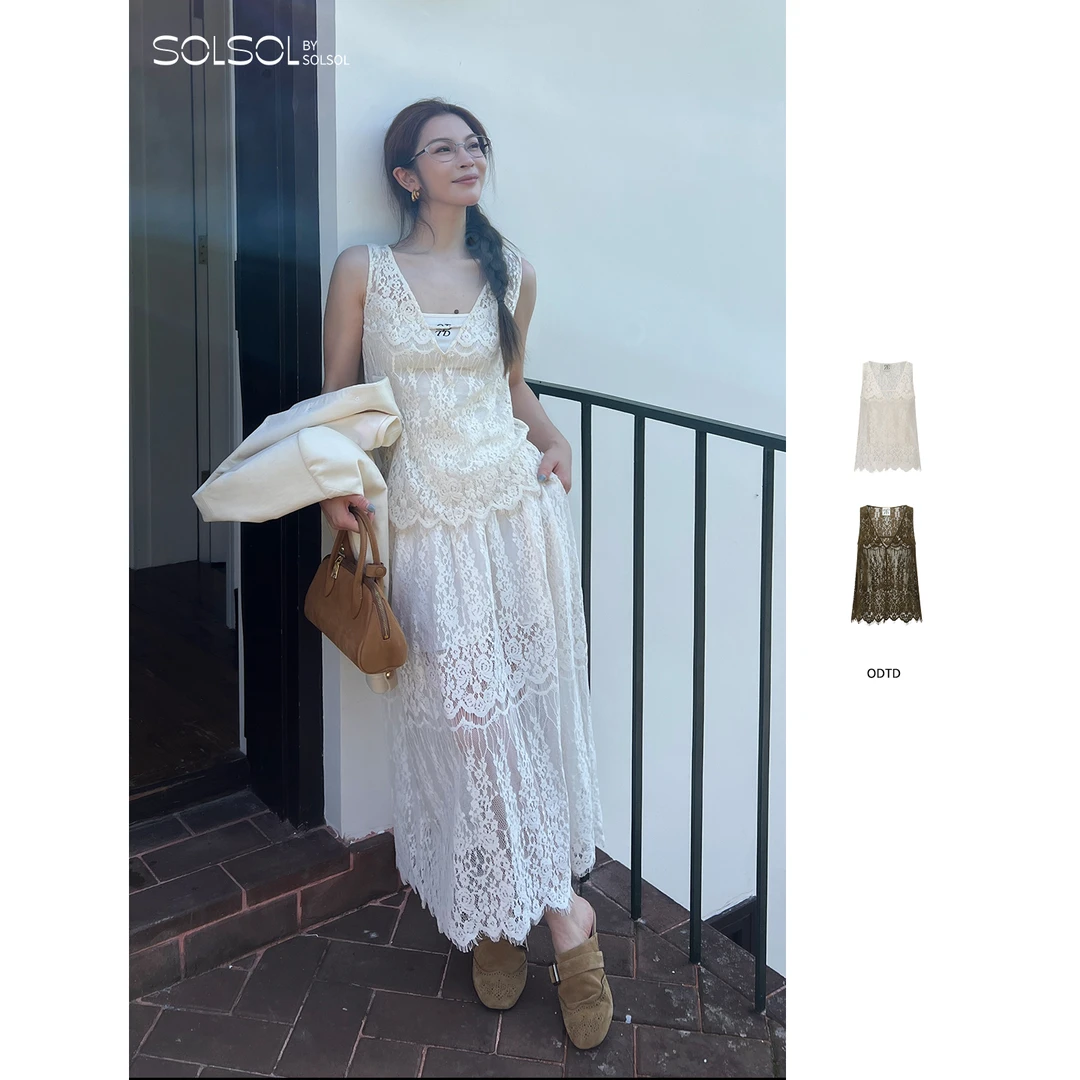 ODTD 设计师品牌 25秋冬新品 绒皮全蕾丝V领背心 SOLSOL买手店