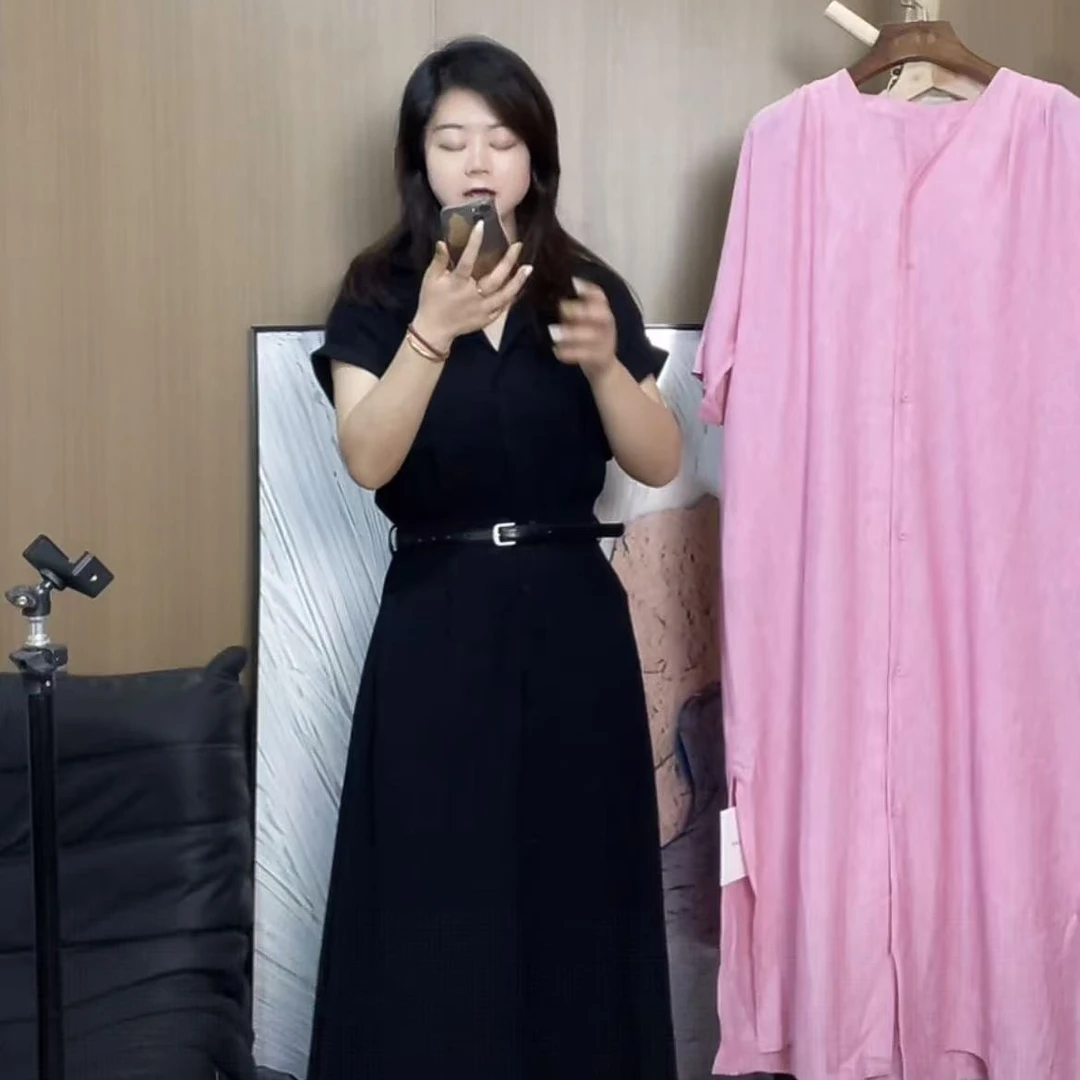 气质时尚夏季法式亚麻衬衫式收腰显瘦连衣裙