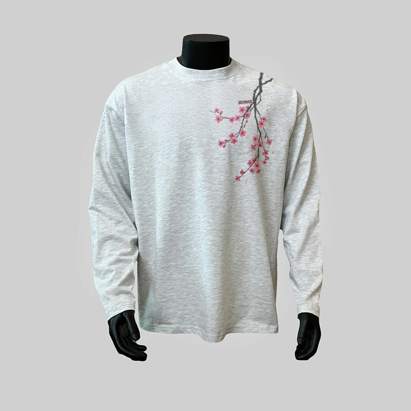 300克重磅！个性长袖t恤复古通勤风印花宽松百搭上衣美式时尚潮流