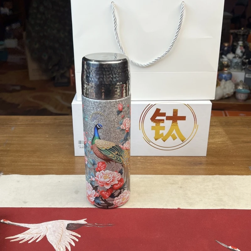 G2920孔雀焖茶钛杯茶水分离泡茶水杯带礼盒