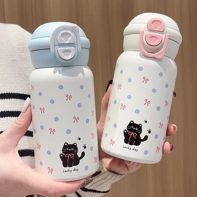 苏泊尔适配卡通猫咪保温杯少女心吸管水杯新款316不锈钢水壶大容