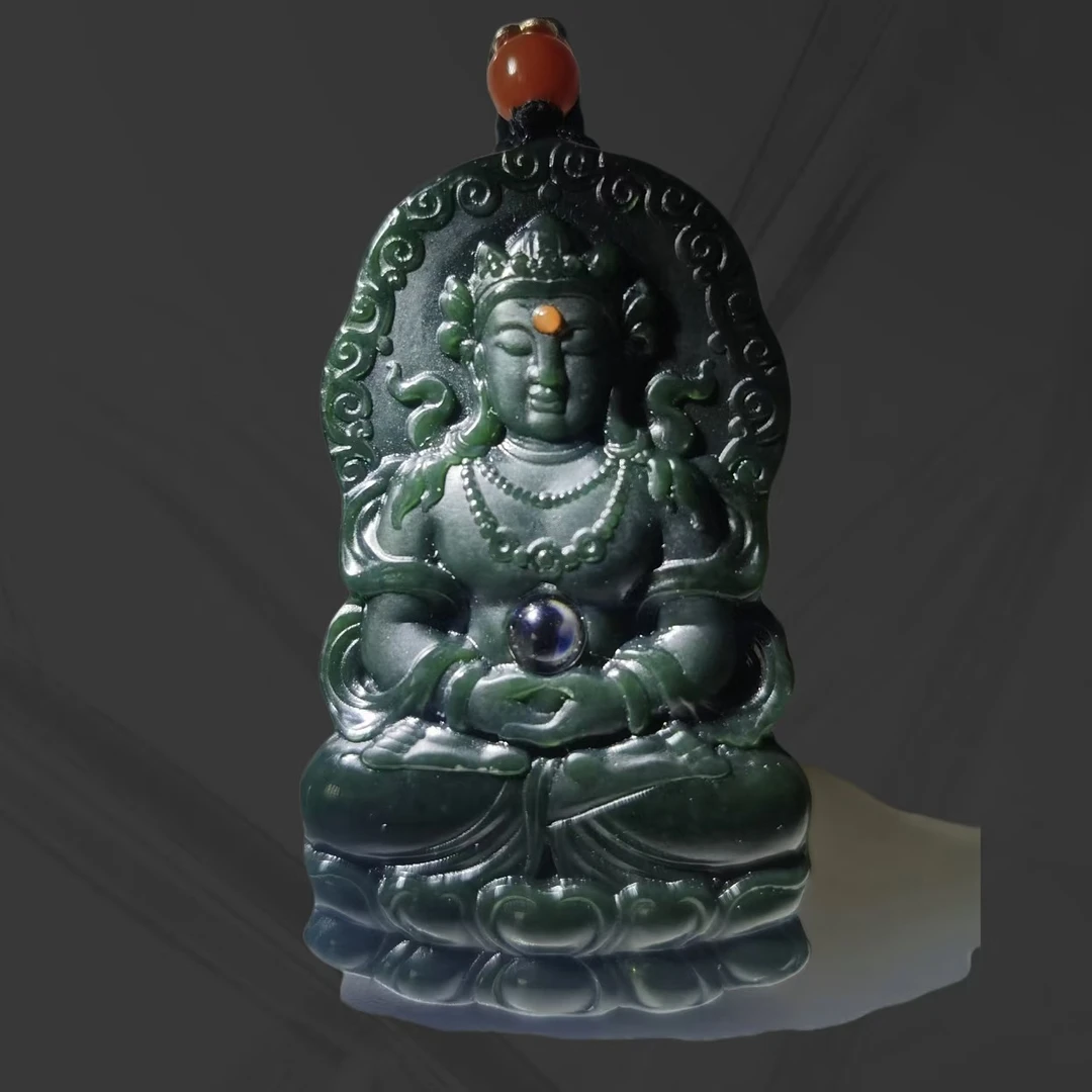 和田玉 塔青 观音  手工 镶嵌 心中有佛  多样性发货 拍一发一