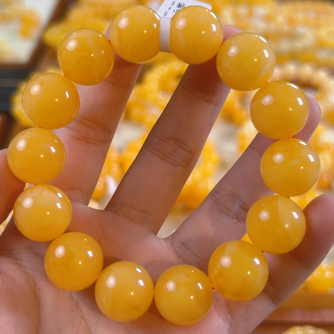 手链琥珀未镶嵌34.3g焦皮同料圆珠16mm hh