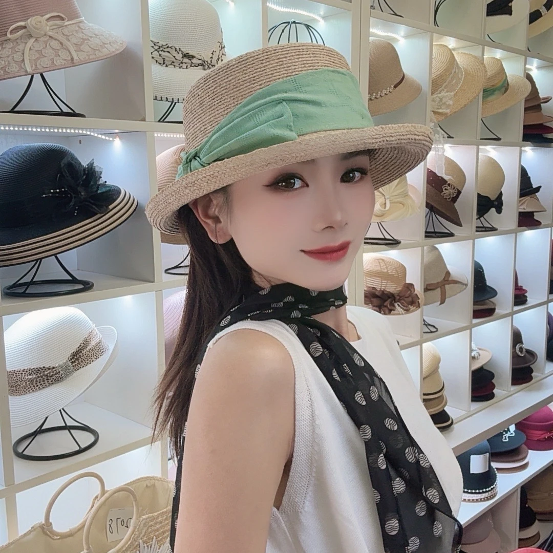 LYA2082高定拉菲草礼帽草帽夏天草编时尚拉菲草遮阳帽