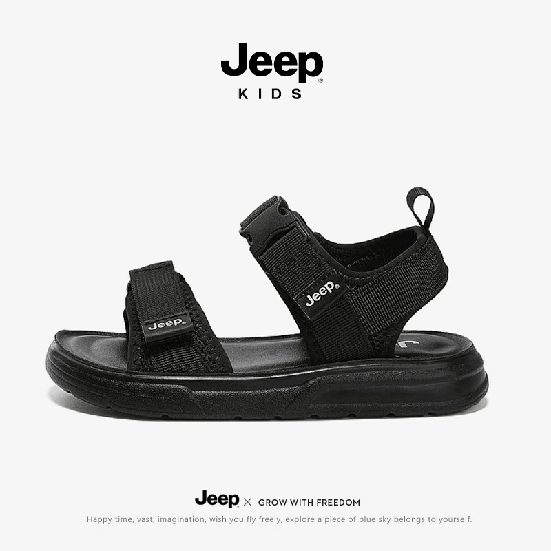 jeep儿童夏季防滑软底凉鞋时尚男童女童透气露趾运动中大童沙滩鞋
