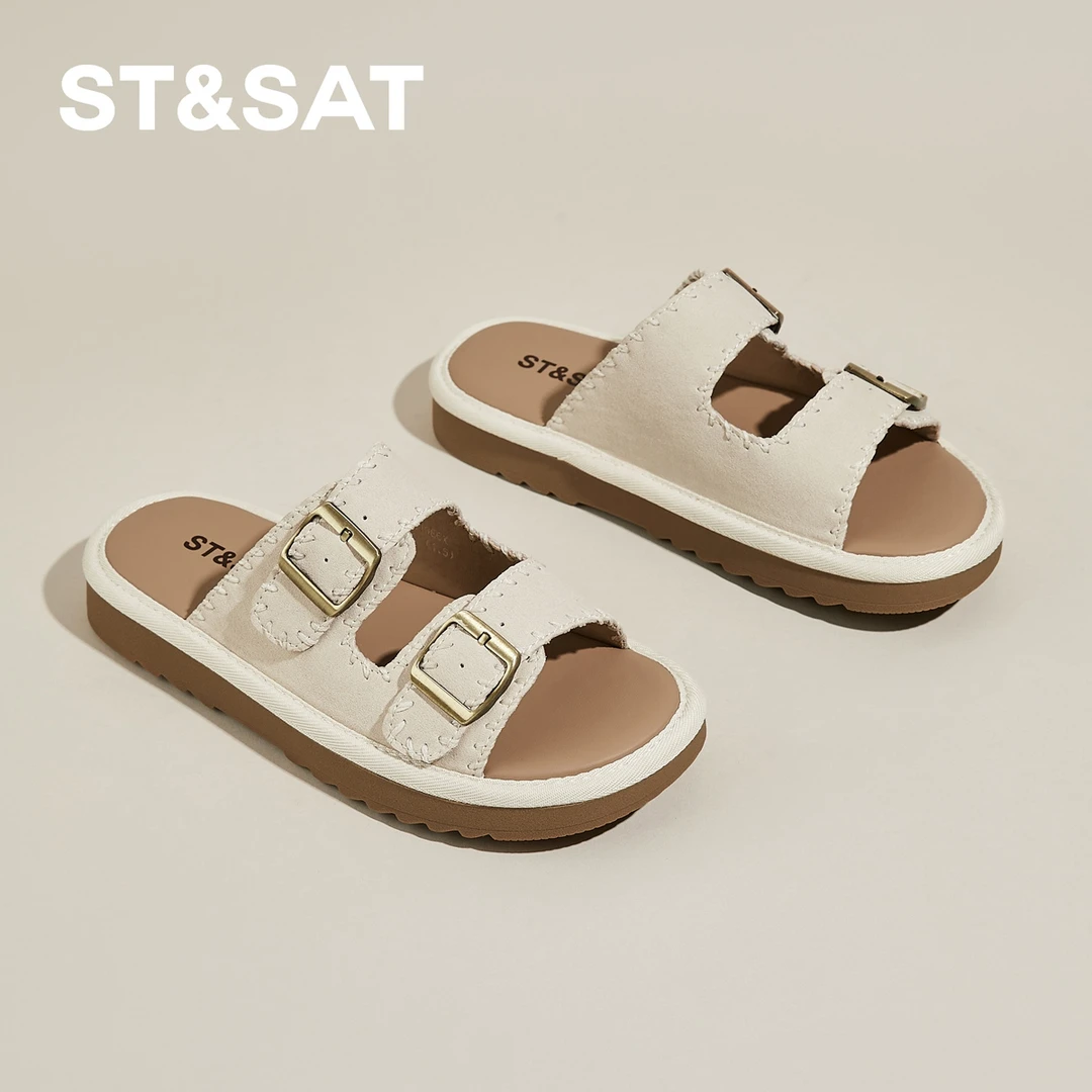 星期六复古真皮勃肯拖鞋女2025夏季新款外穿百搭透气休闲沙滩凉鞋