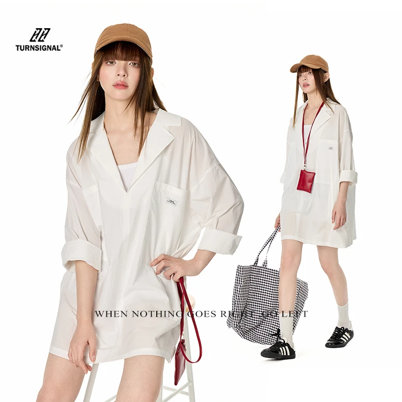TurnSignal宽松西装领连衣裙女夏季2025新款休闲时尚气质V领裙子
