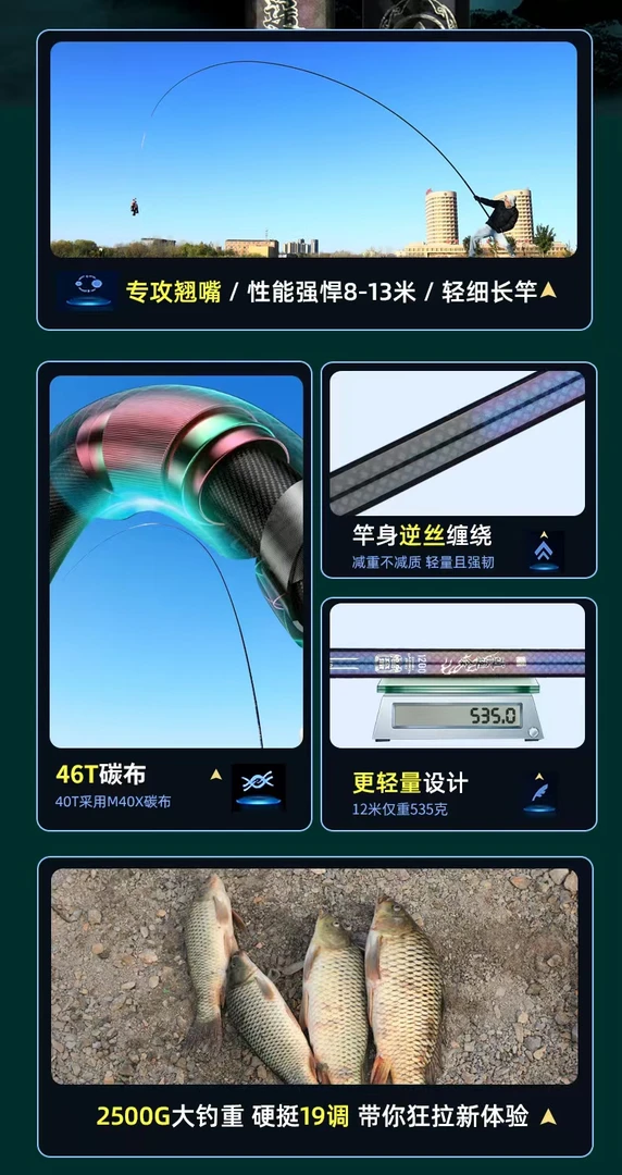 G高碳综合鱼竿19调鲢鳙竿台钓竿12米超轻手竿高颜值网红钓鱼装备