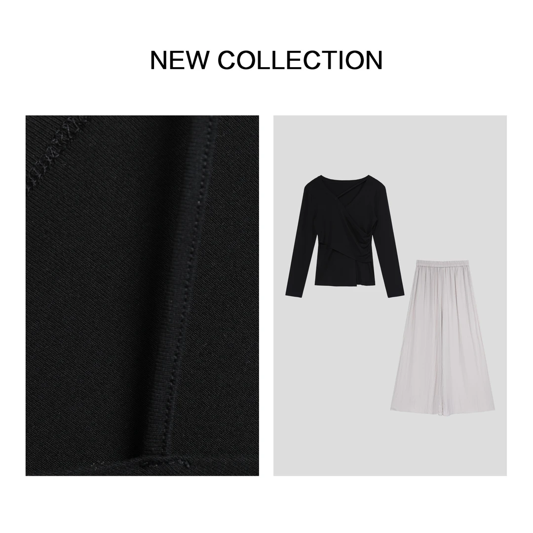 【婷婷专属】D5F36152B 春装 黑色上衣裤子套装 简约高级感-6152