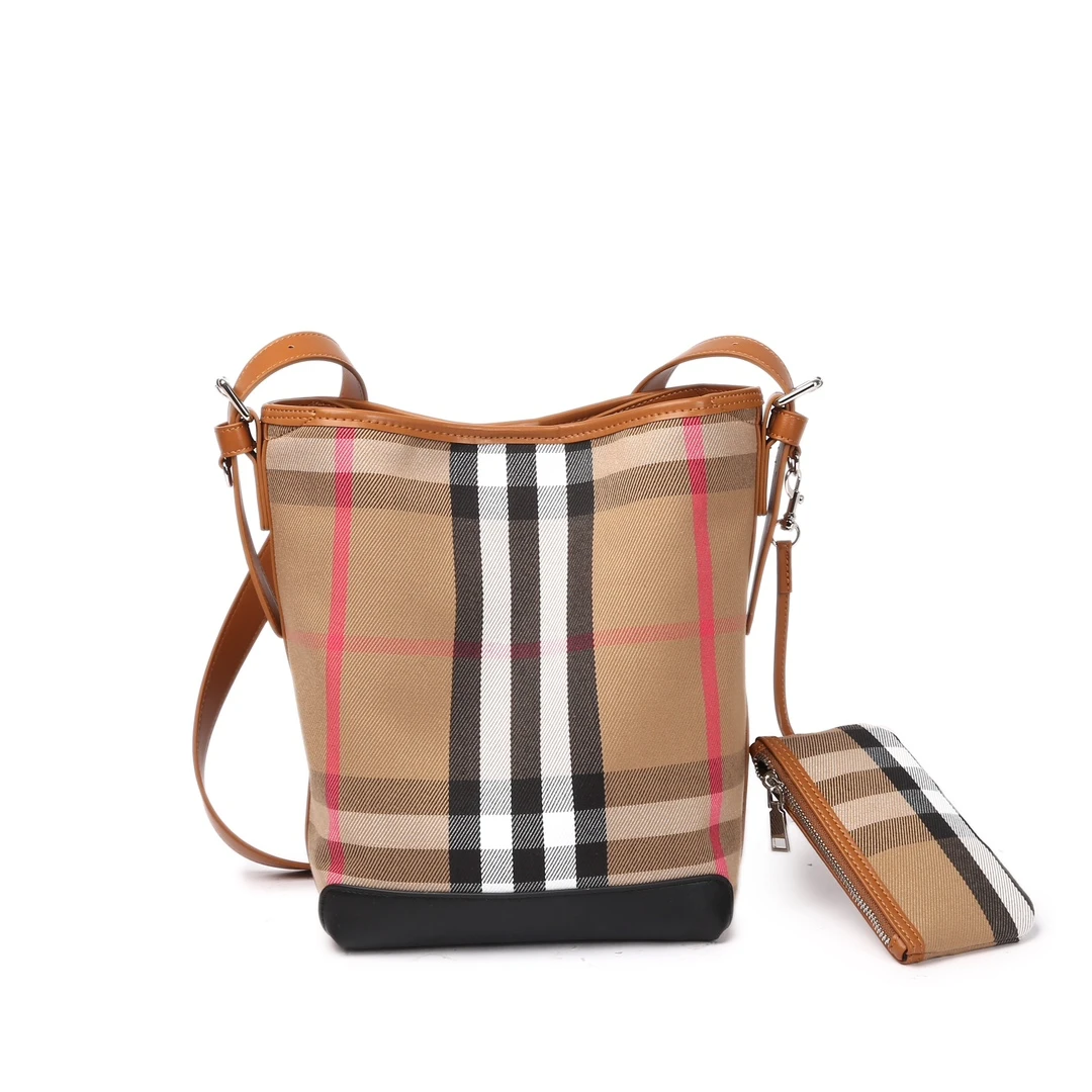 经典格子包撞色设计时尚水桶包单肩斜挎包