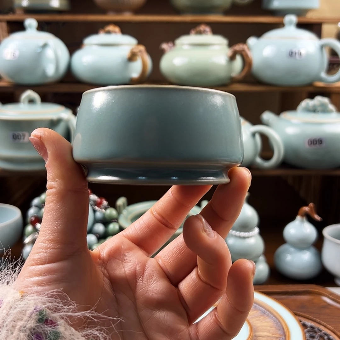 仿古青绿釉水卢氏杯手工