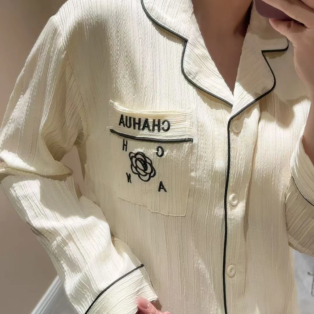 春季新款山茶花带杯垫甜美气质睡衣透气舒适亲肤长袖长裤套装1648