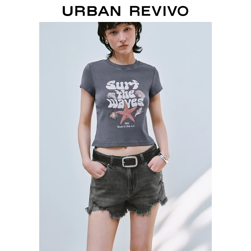 UR2025夏季新款女装时尚休闲度假撞色印花短袖T恤UYY450179